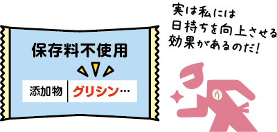 保存料不使用添加物グリシン… 実は私には日持ちを向上させる効果があるのだ！