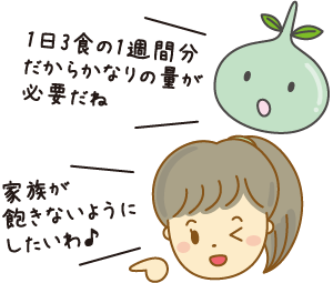 1日3食の1週間分だからかなりの量が必要だね 家族が飽きないようにしたいわ♪