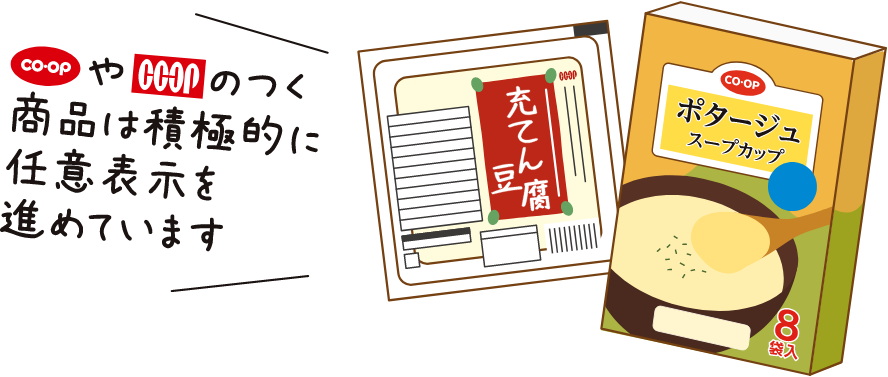 コープマークの付く商品は積極的に任意表示を進めています